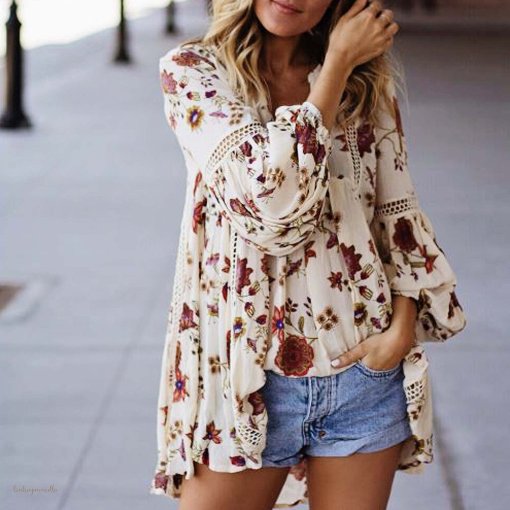 Gypsum Floral Tunic, Sweet 70's Boho Tunic Tops from Spool 72. | Spool ...