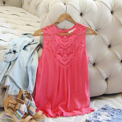 Lace Gypsy Top in Coral, Women's Bohemian Tees & Tops from Spool 72 ...