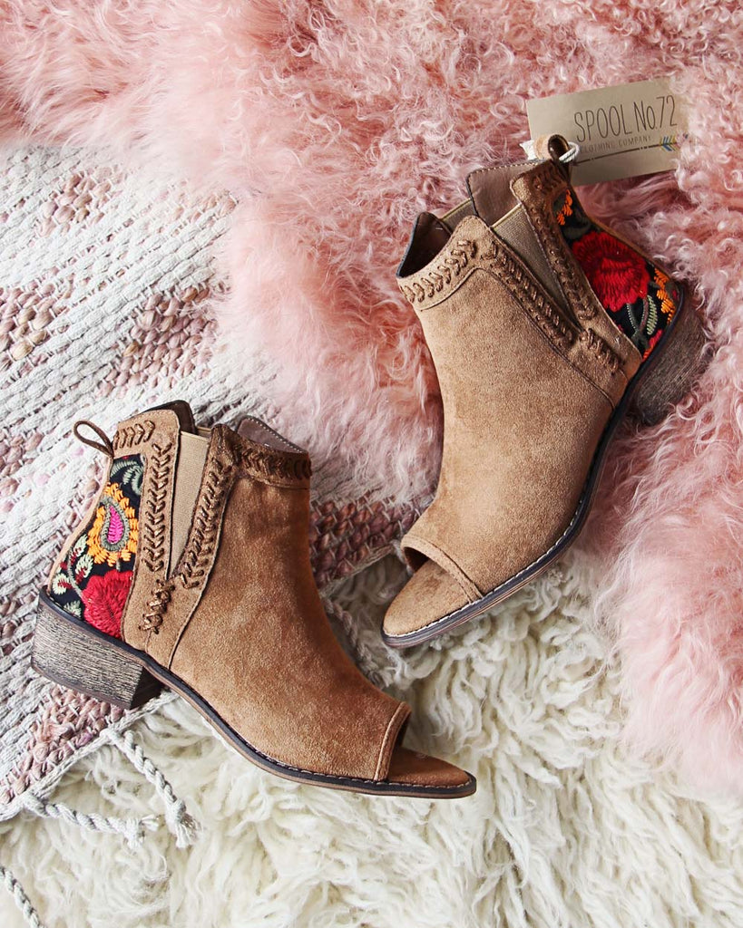 embroidered heel booties