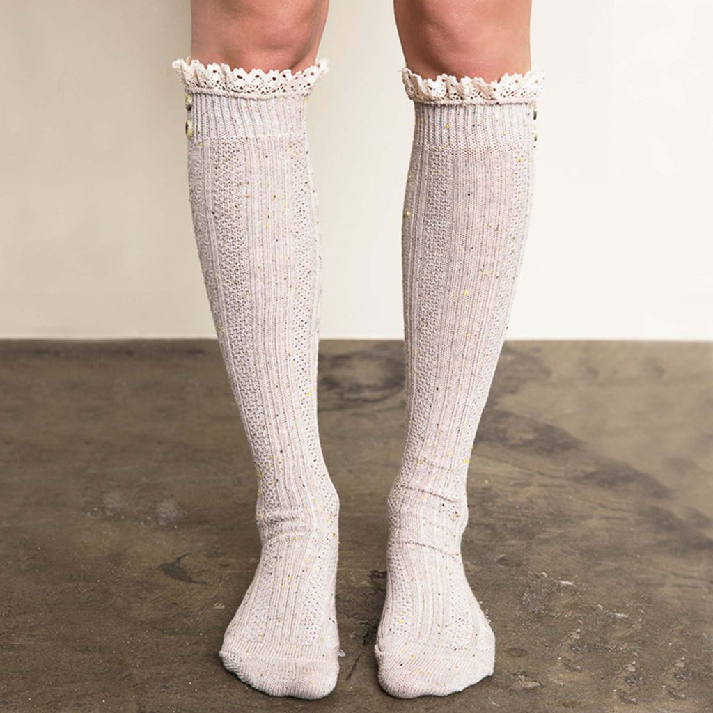 Rosewood Lace Socks in Taupe, Cozy Knit Boot Socks from Spool 72 ...