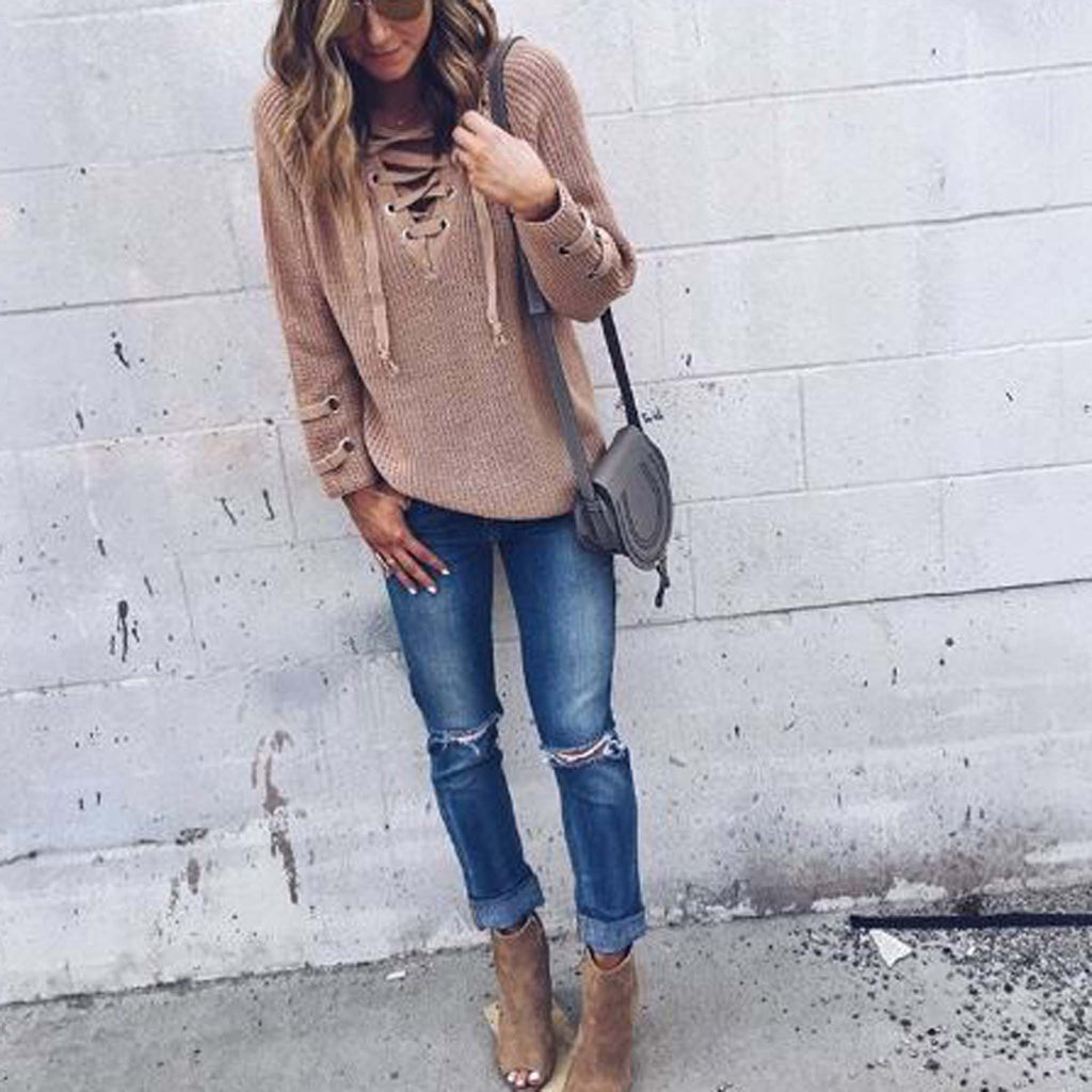 lace up sweater