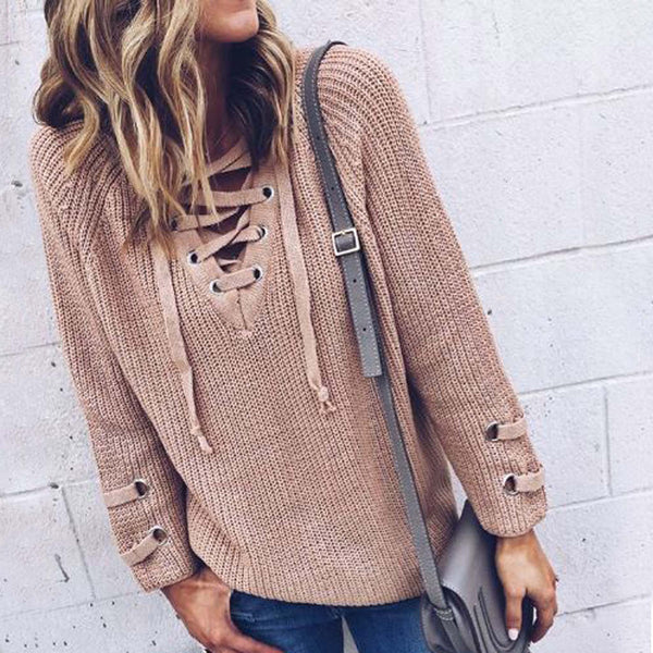 Stevie Lace-Up Sweater in Olive, Boho Lace-Up Sweaters from Spool 72 ...