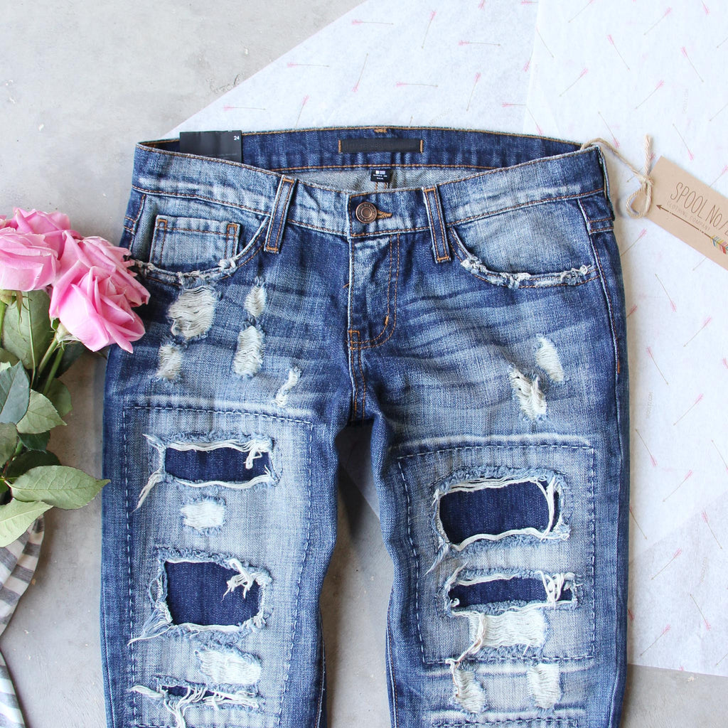 Stitch & Patch Boyfriend Jeans, Distressed Denim Boyfriend Jeans from ...