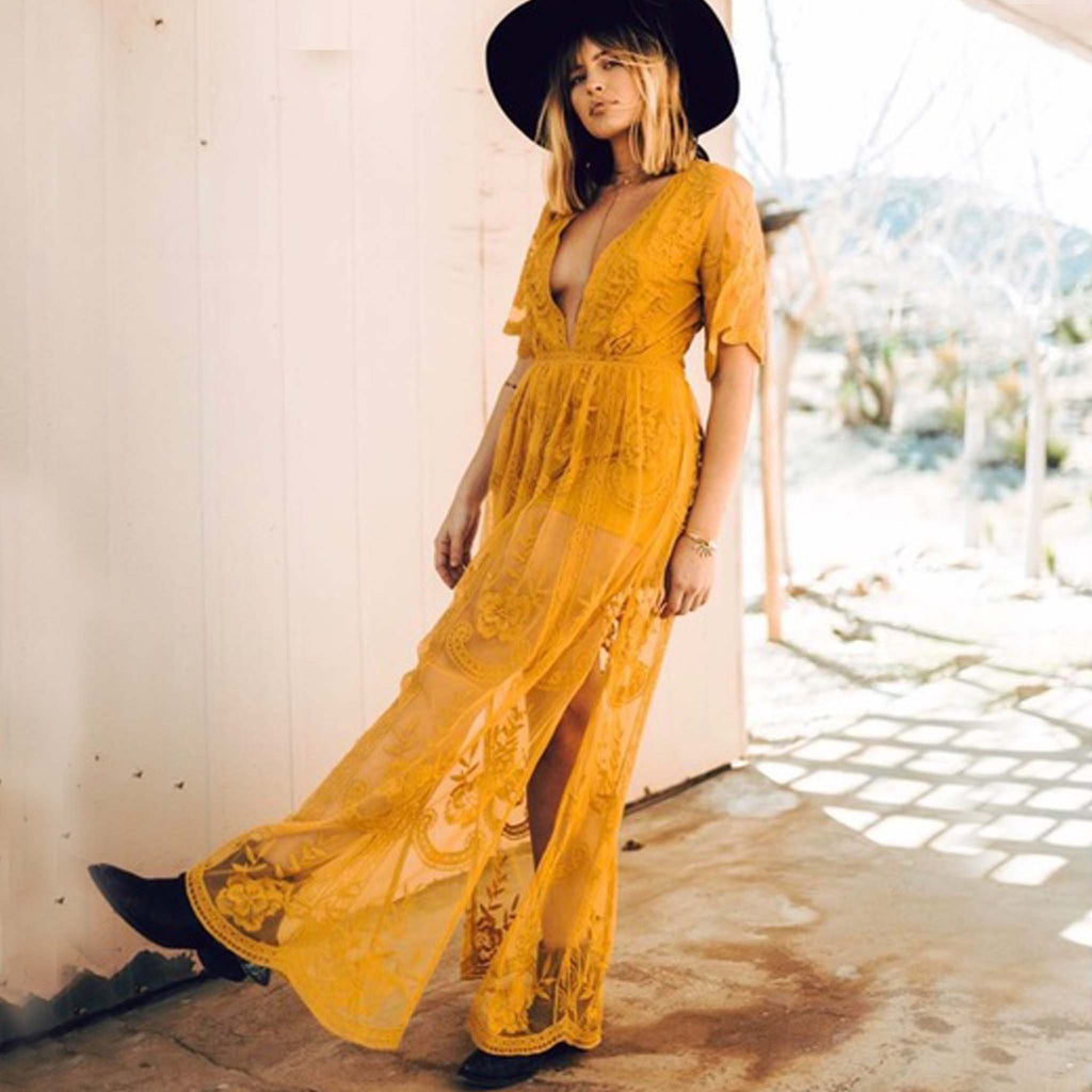 mustard lace maxi