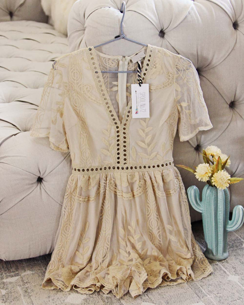 fabriek kloon Marty Fielding Tainted Rose Lace Romper in Sand, Sweet Bohemian Lace Rompers from Spool  72. | Spool No.72