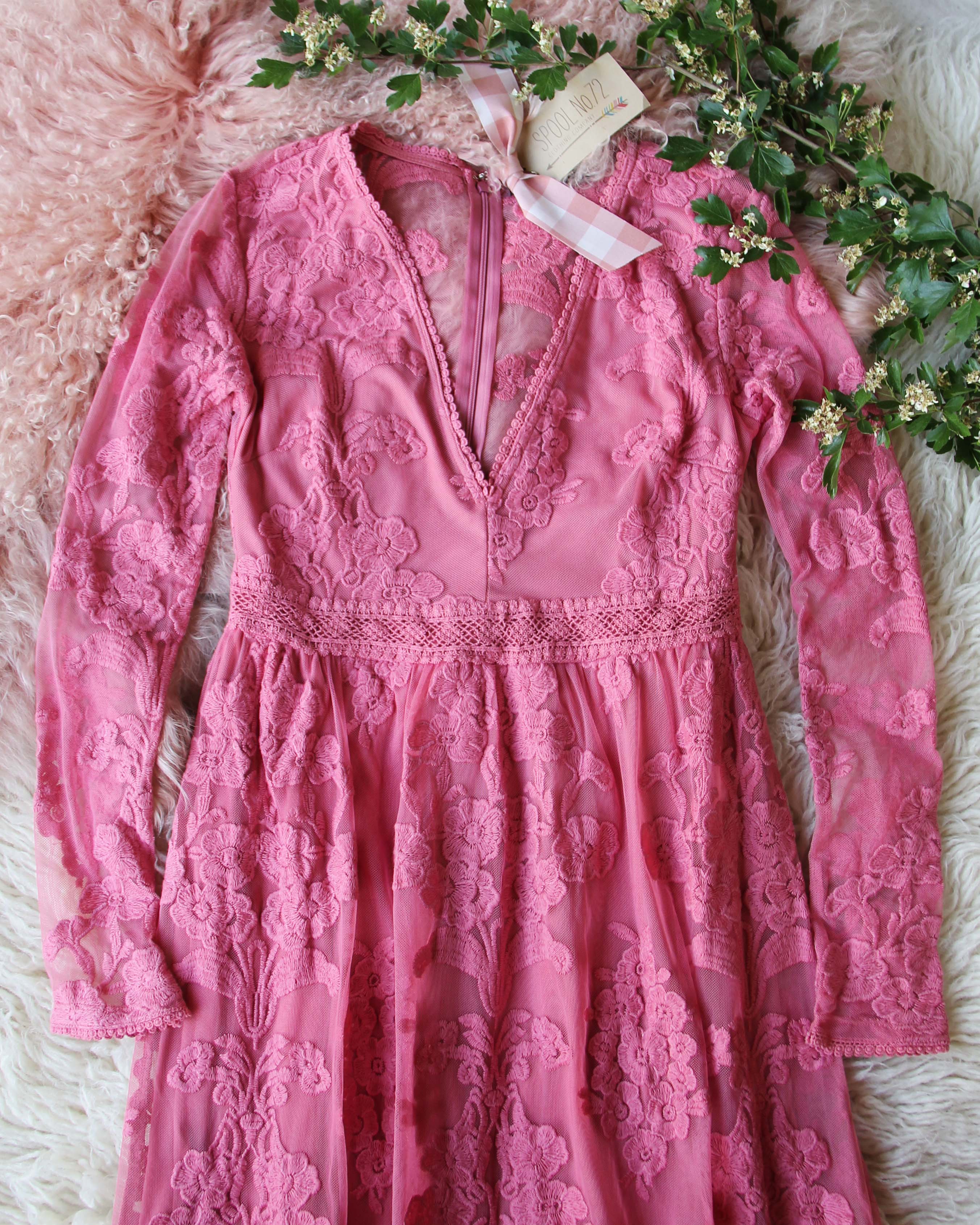  Tainted Rose Lace Maxi Dress in Long Sleeve 