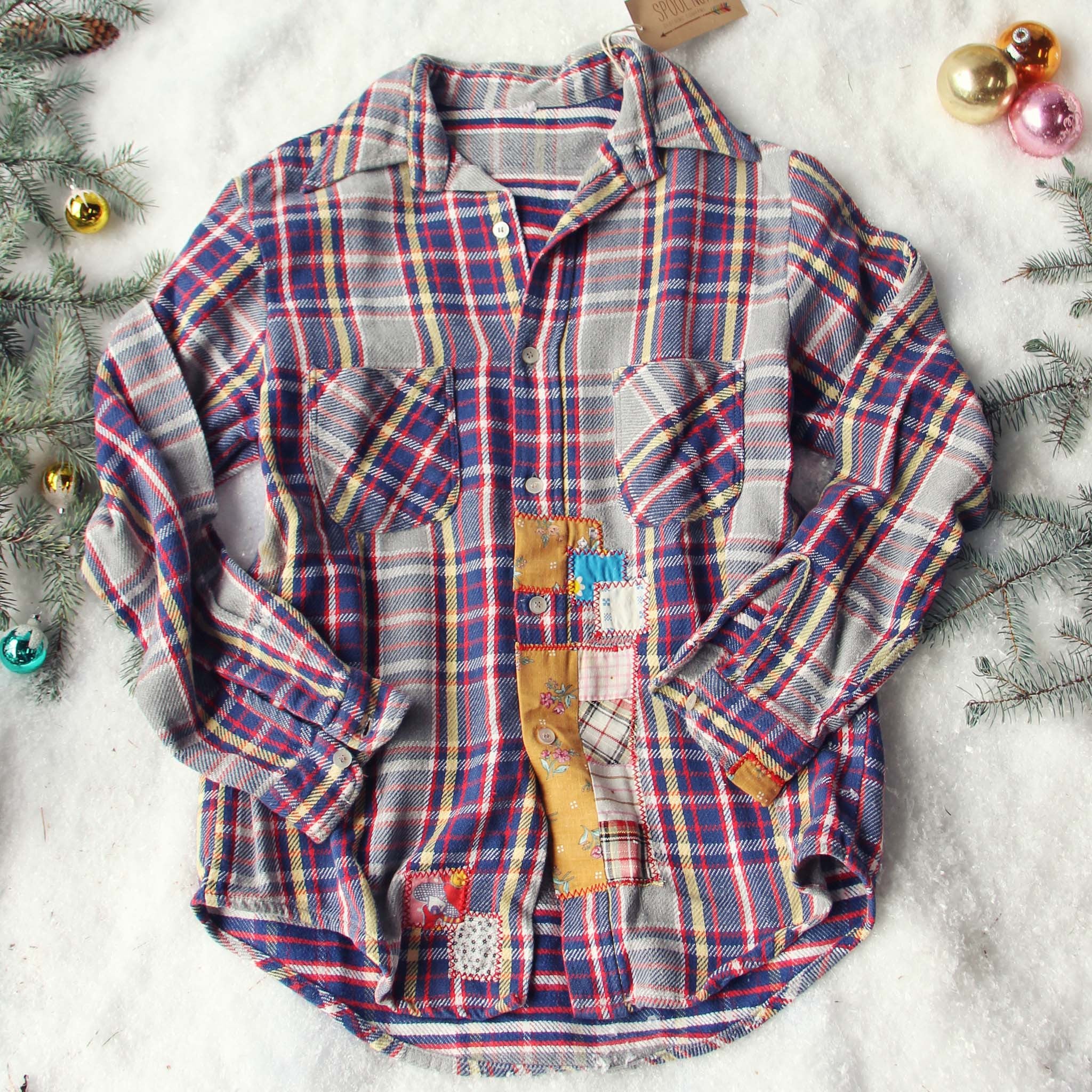  Vintage Lace & Patch Plaid Flannel #3 