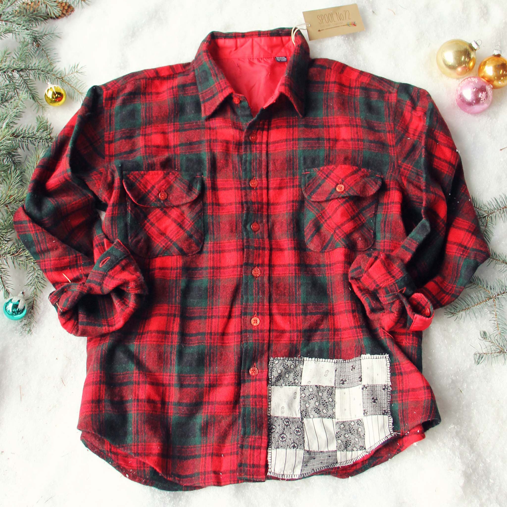  Vintage Lace & Patch Plaid Flannel #4 