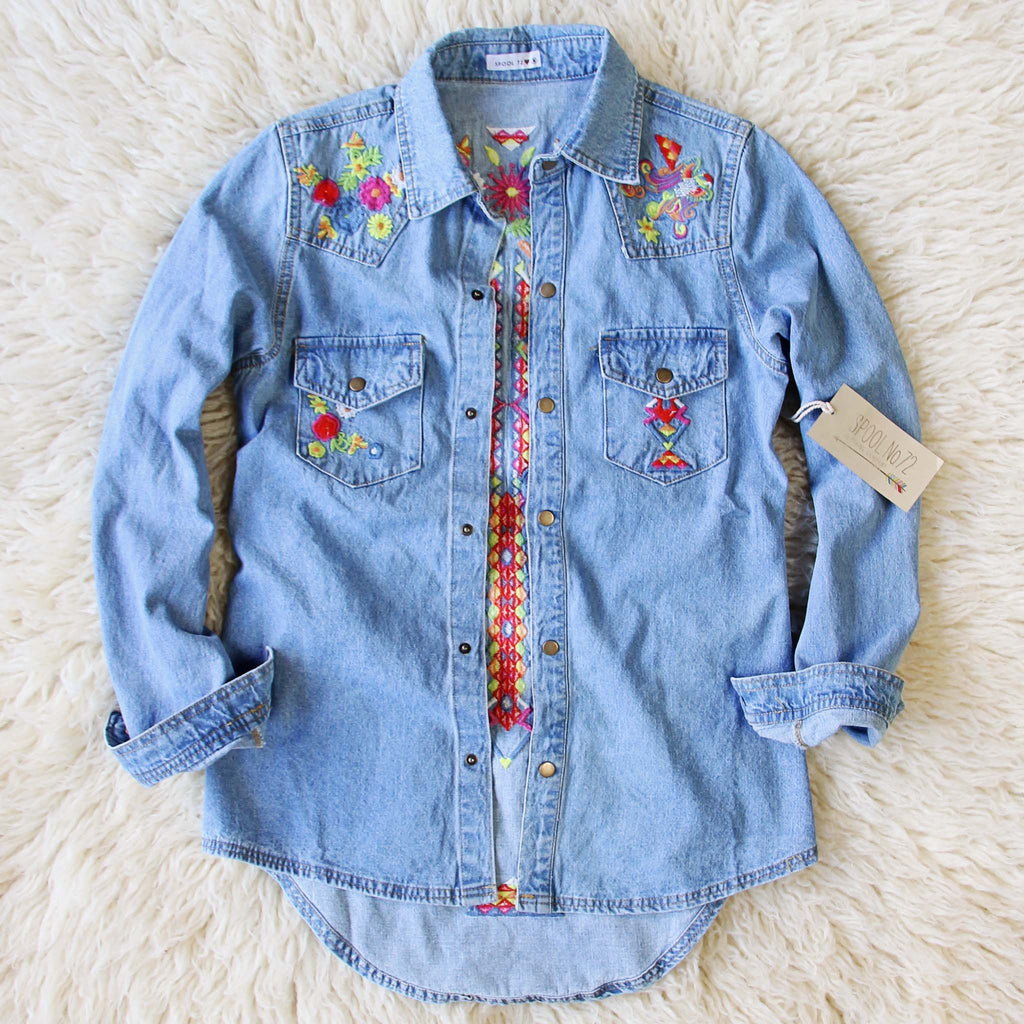 Wanderlust Embroidered Denim Top, Fall Denim Tops from Spool No.72 ...