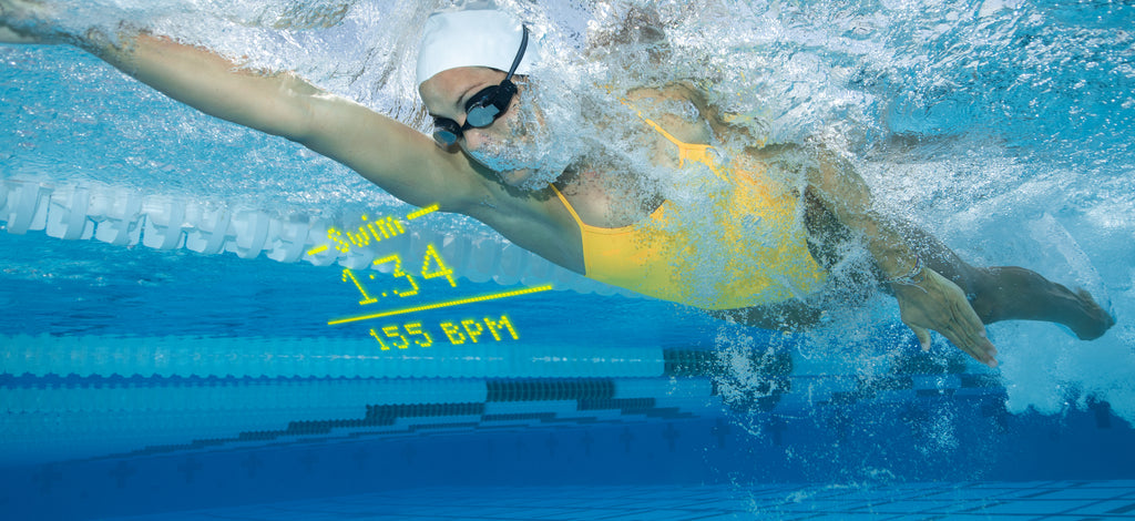 Swimmer exhaling during a pool swim