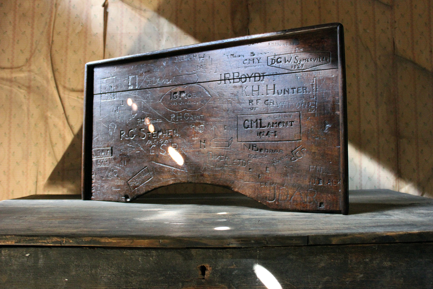 An Interesting 1920s Graffitied Oak School Desk Lid Doe Hope