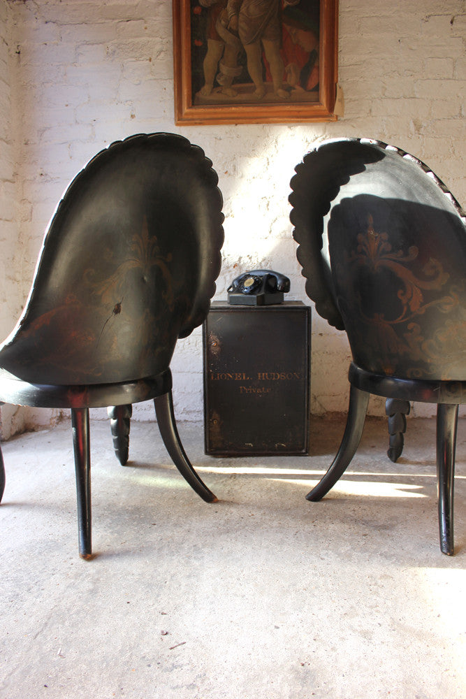 A Fine Pair Of Early Victorian Japanned Papier Mache Side Chairs C