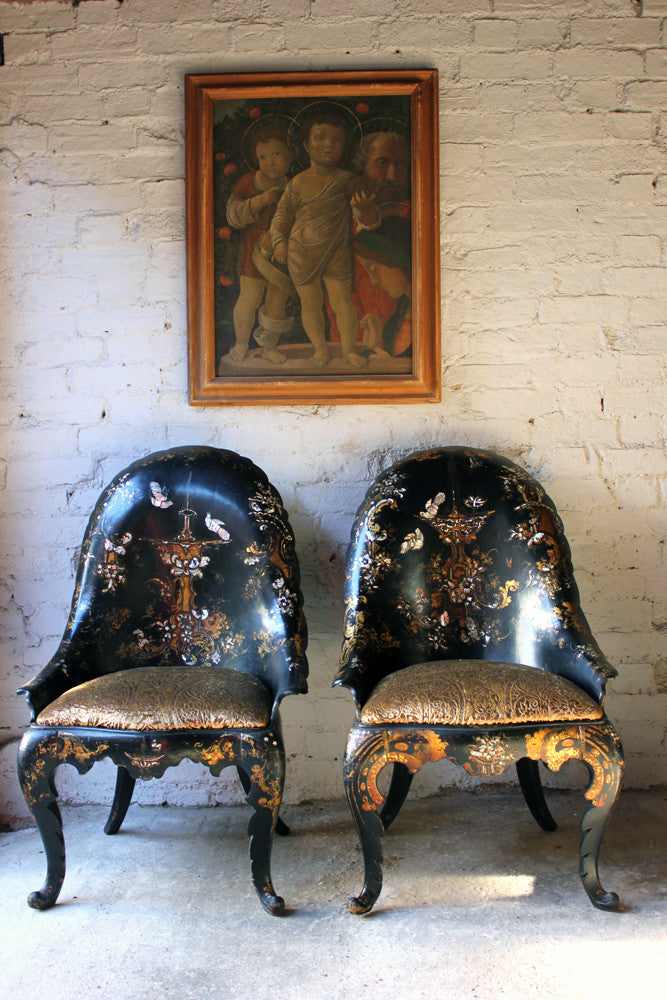A Fine Pair Of Early Victorian Japanned Papier Mache Side Chairs C