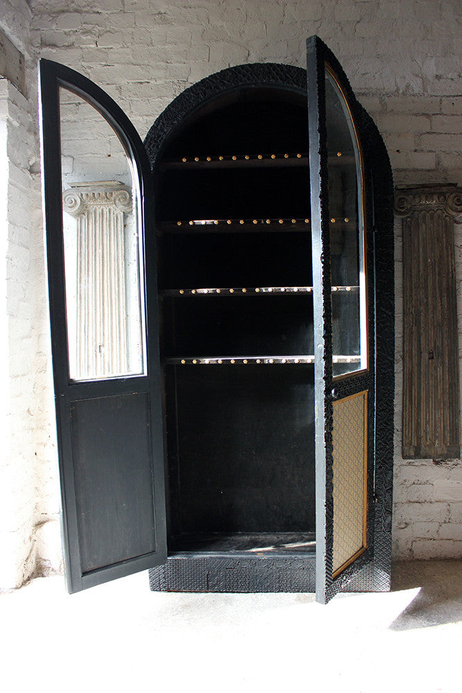 A Very Unusual Victorian Arched Ebonised Glazed Display Cabinet