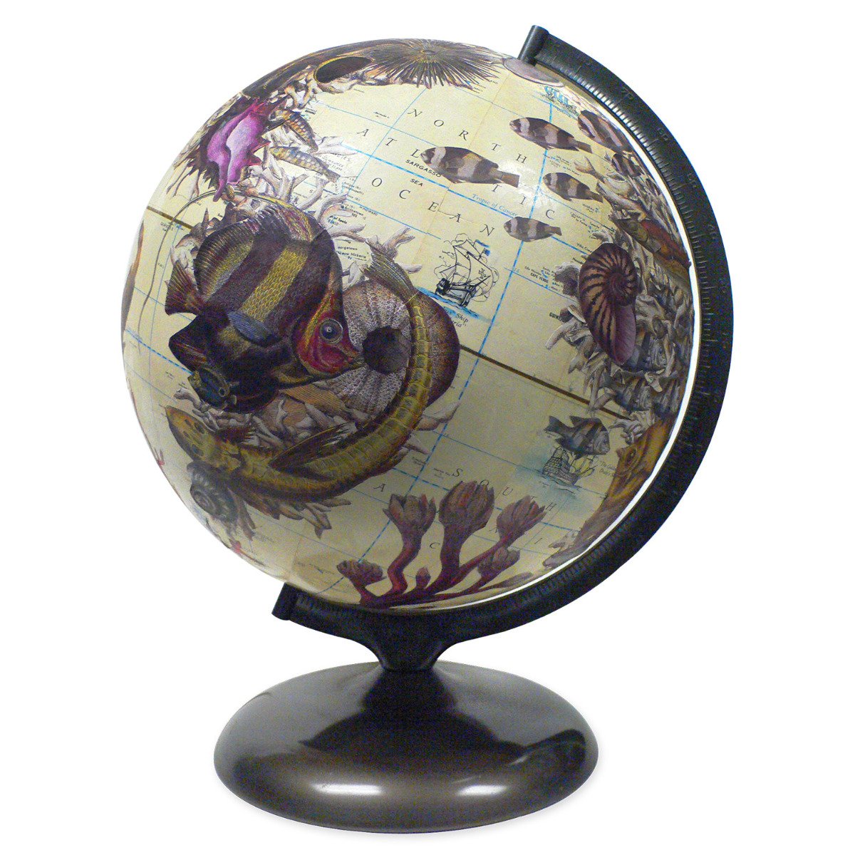 Ocean Currents Vintage World Globe by Wendy Gold