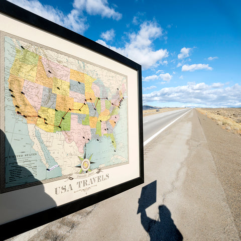 Road trip pin map open road