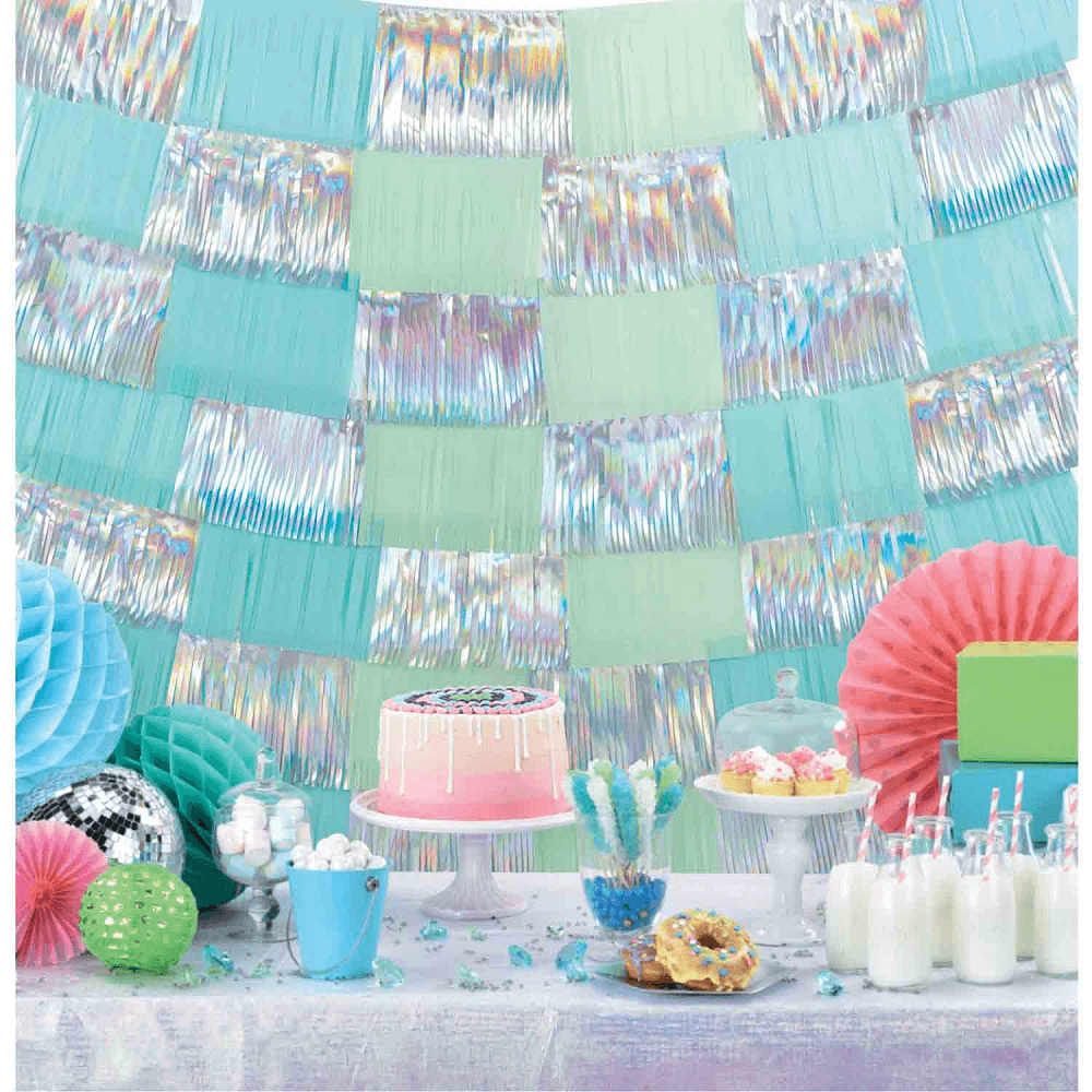 Shimmering Party Iridescent Fringe Decorating Backdrop - Blue & Green