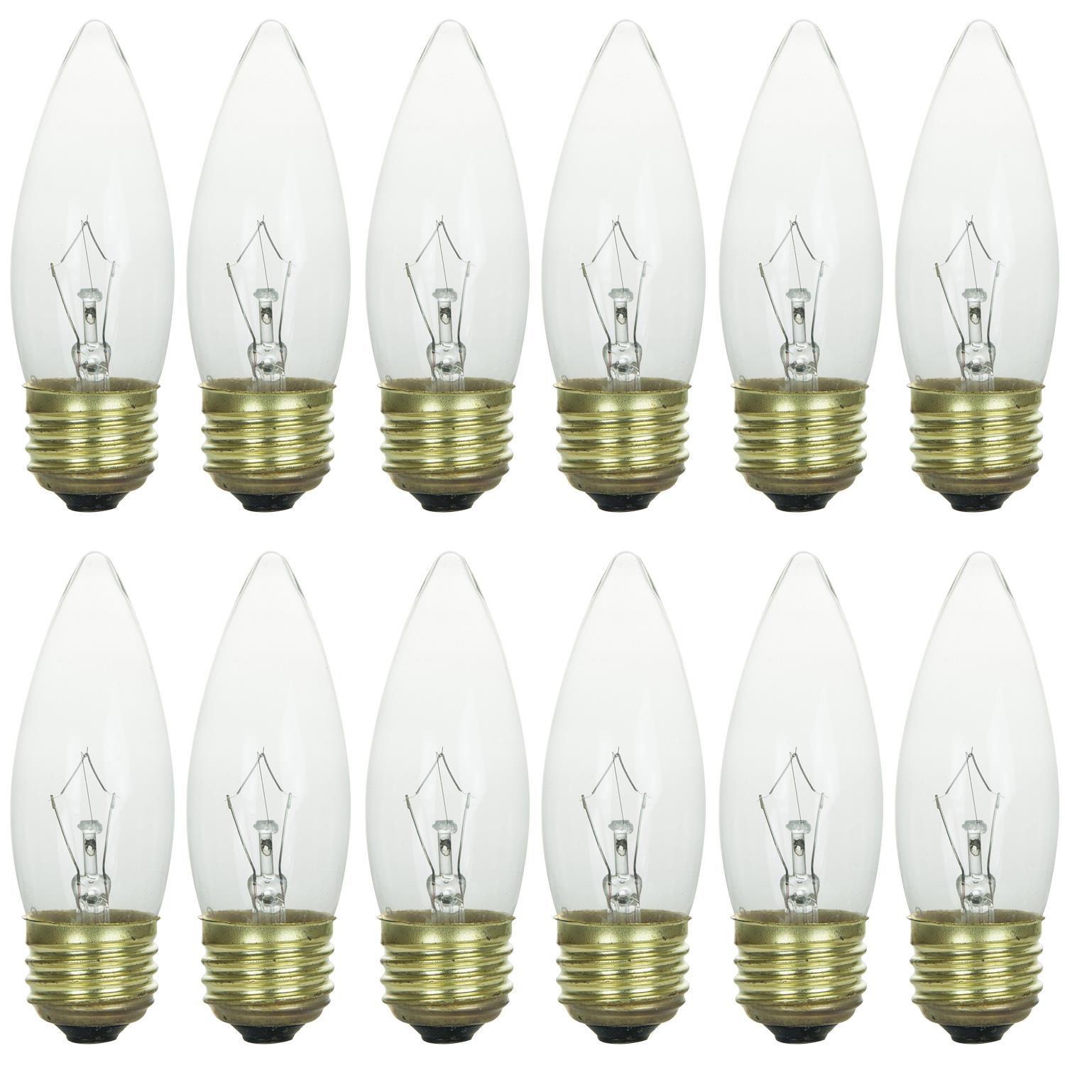 Sunlite 40 Watt Torpedo Tip Chandelier , European Base, Clear – Bulb Center