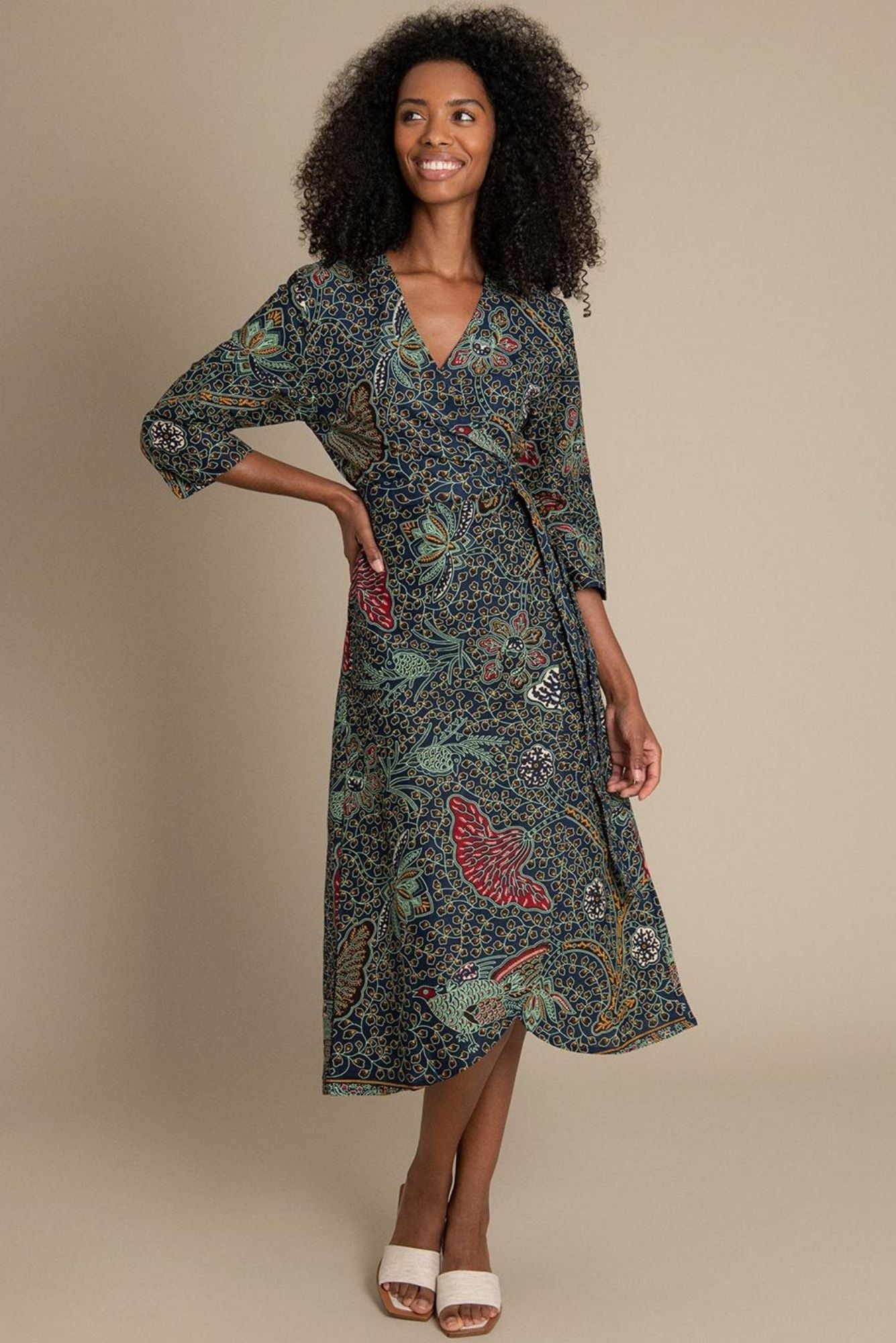Dalitso Maxi Wrap Dress with sleeves in 