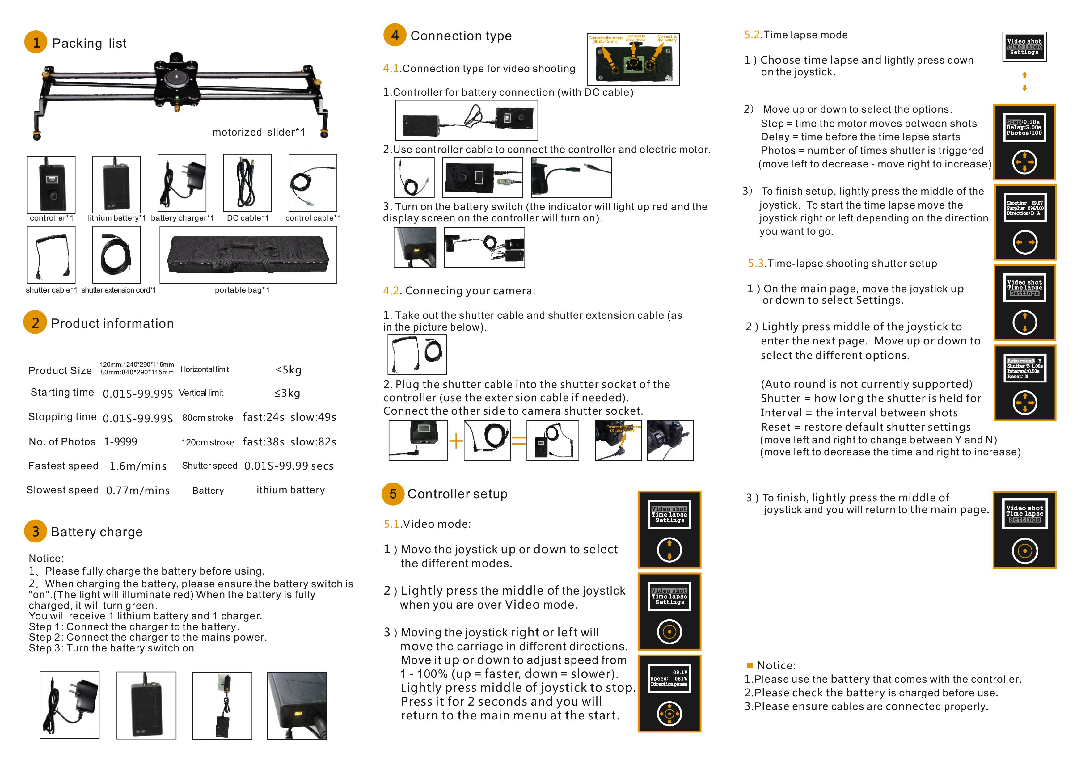 digislider instructions for video and time lapse controller