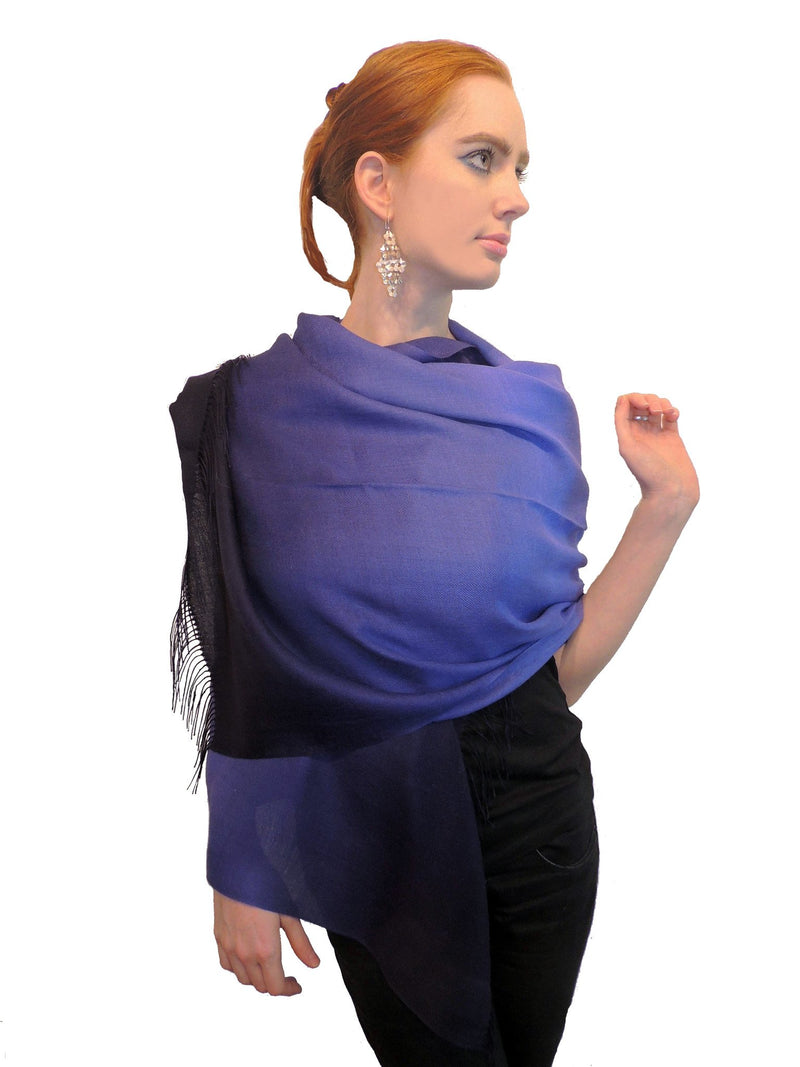 Baby Alpaca & Silk Shawl Two-toned Degrade - Dip Dyed in Periwinkle Bl ...