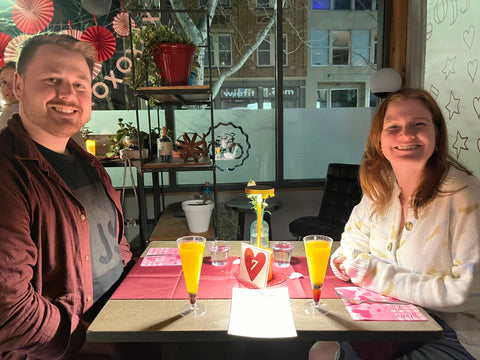 Another couple enjoying their non-alcoholic Cherry Mango Mimosas