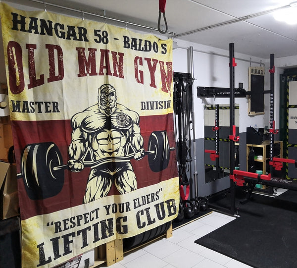 Old Man Lifting Gym Flag for Garage Gym Decor