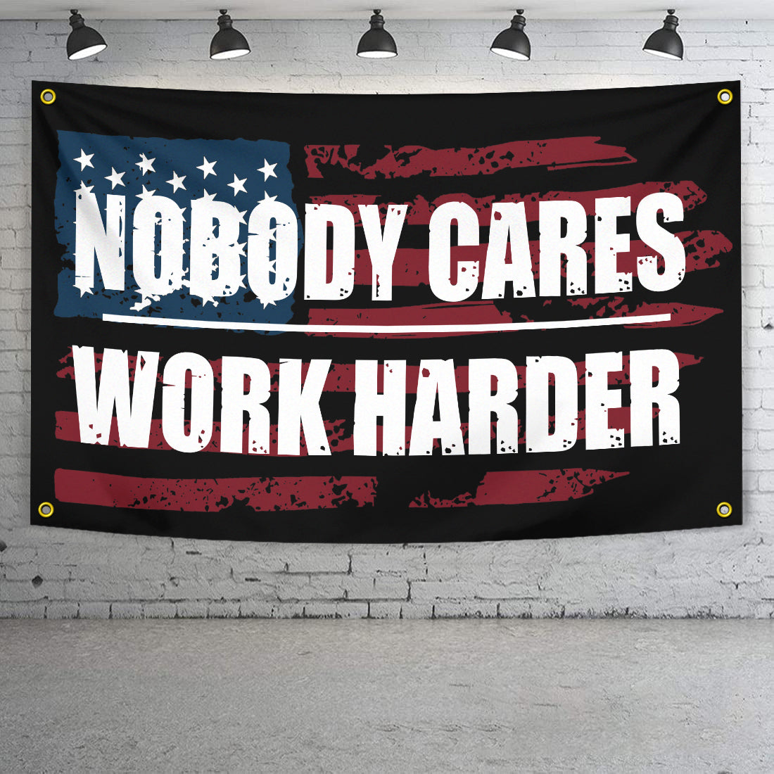 Home Gym Decor, Nobody Cares Work Harder Motivational Flag Banner