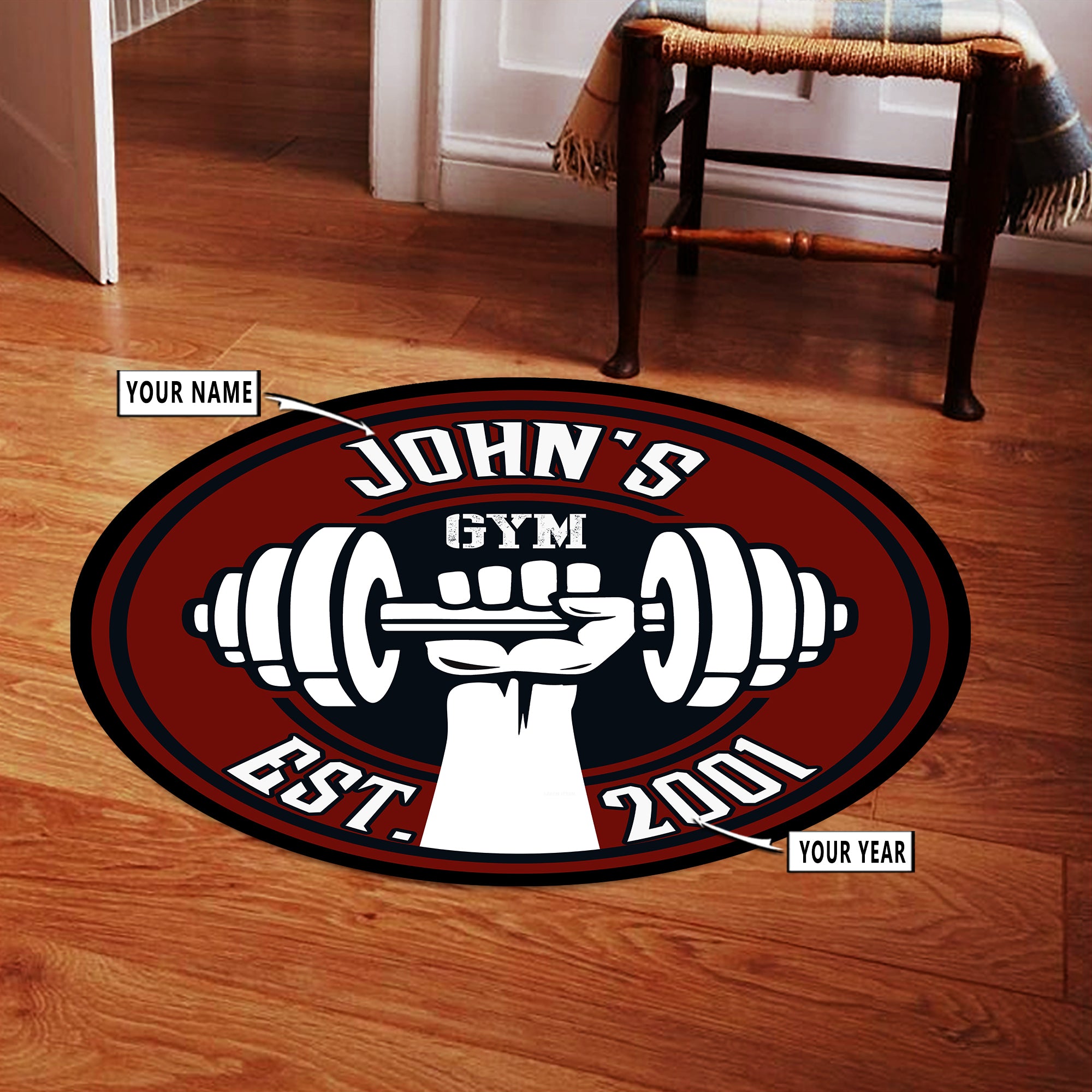 Eye-Catching Round Rug - Perfect Addition to Your Home Gym