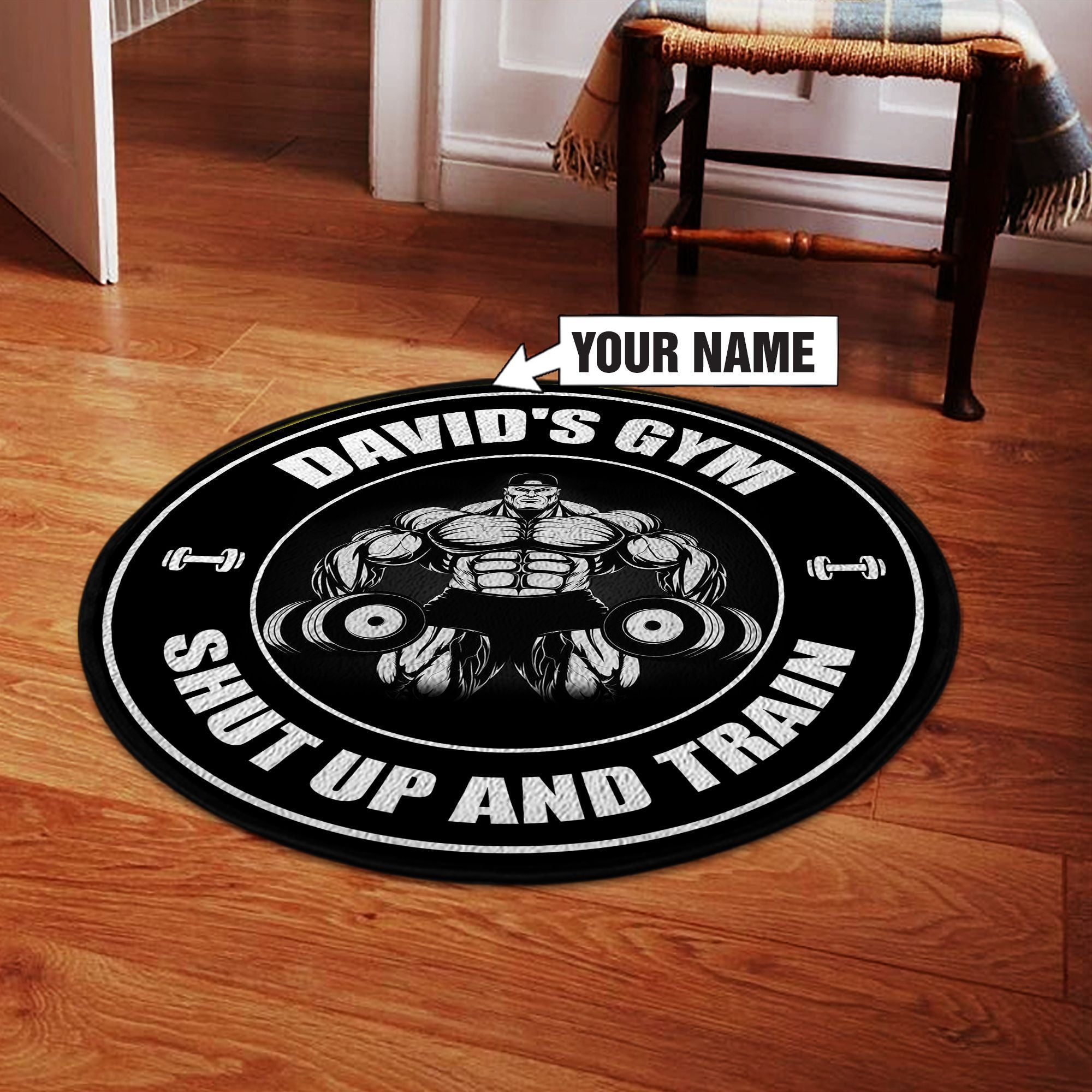 Personalized Home Gym Decor Eat Sleep Train Repeat Weight Plate Round Rug,  Carpet – Style My Pride