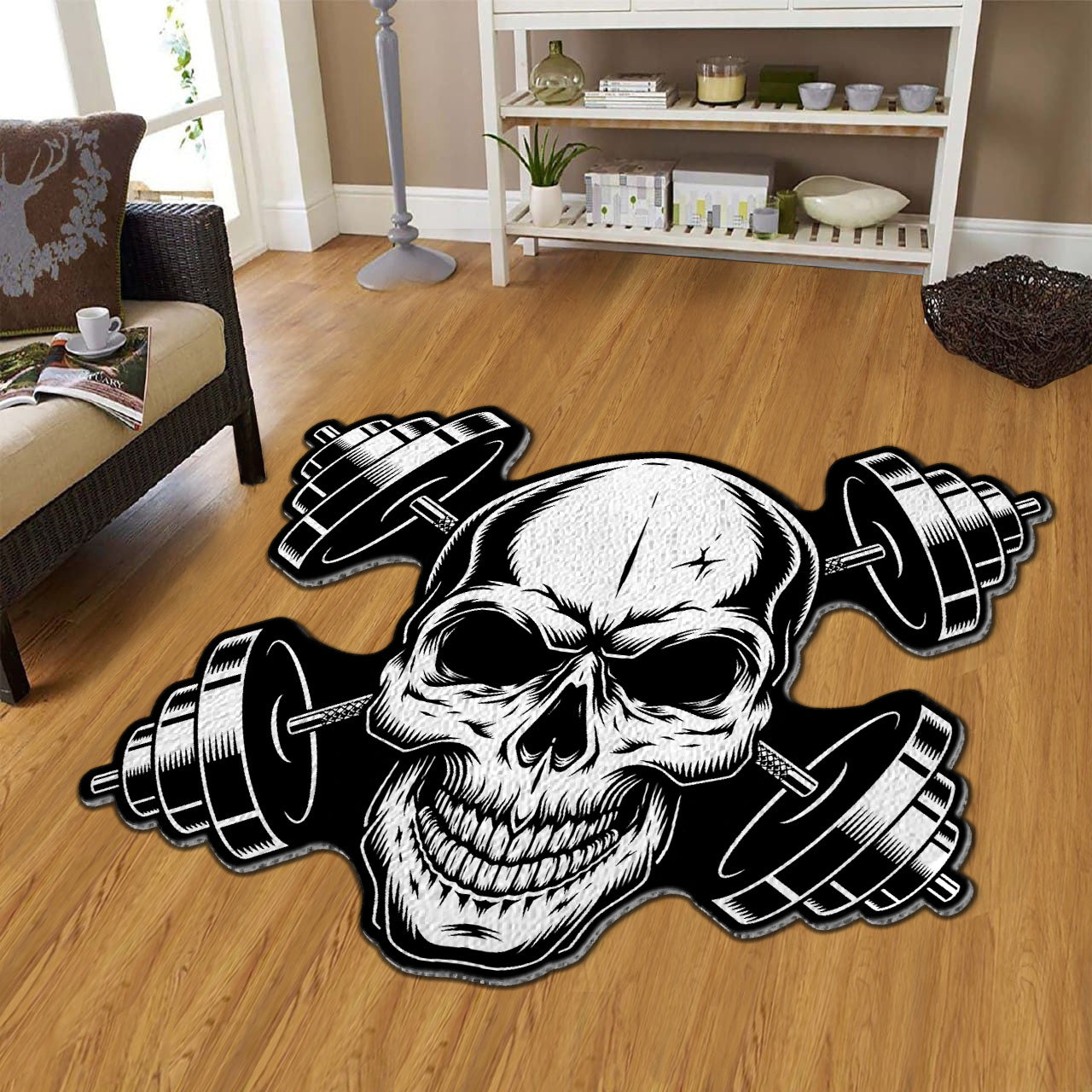 Personalized Gym Skull Train Like A Beast Dumbbell Area Rug, Home