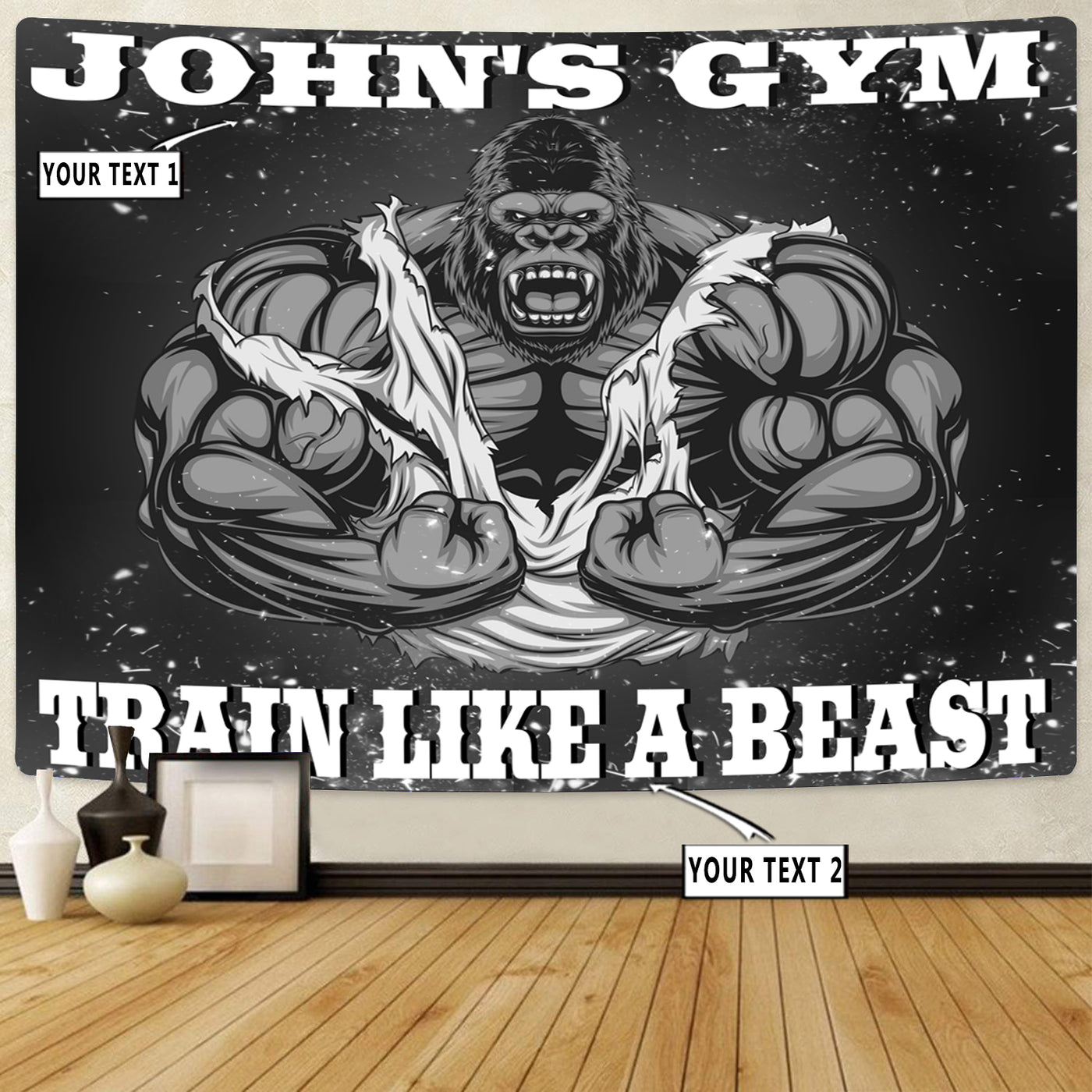 Personalized Gym Flag Banner Tapestry Home Gym Decor Bodybuilding Gorilla Train Like A Beast