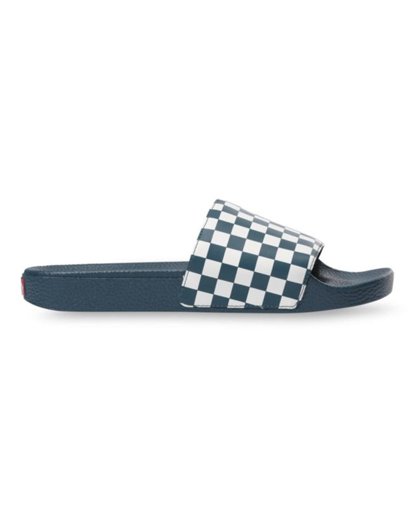 vans checkerboard slides blue