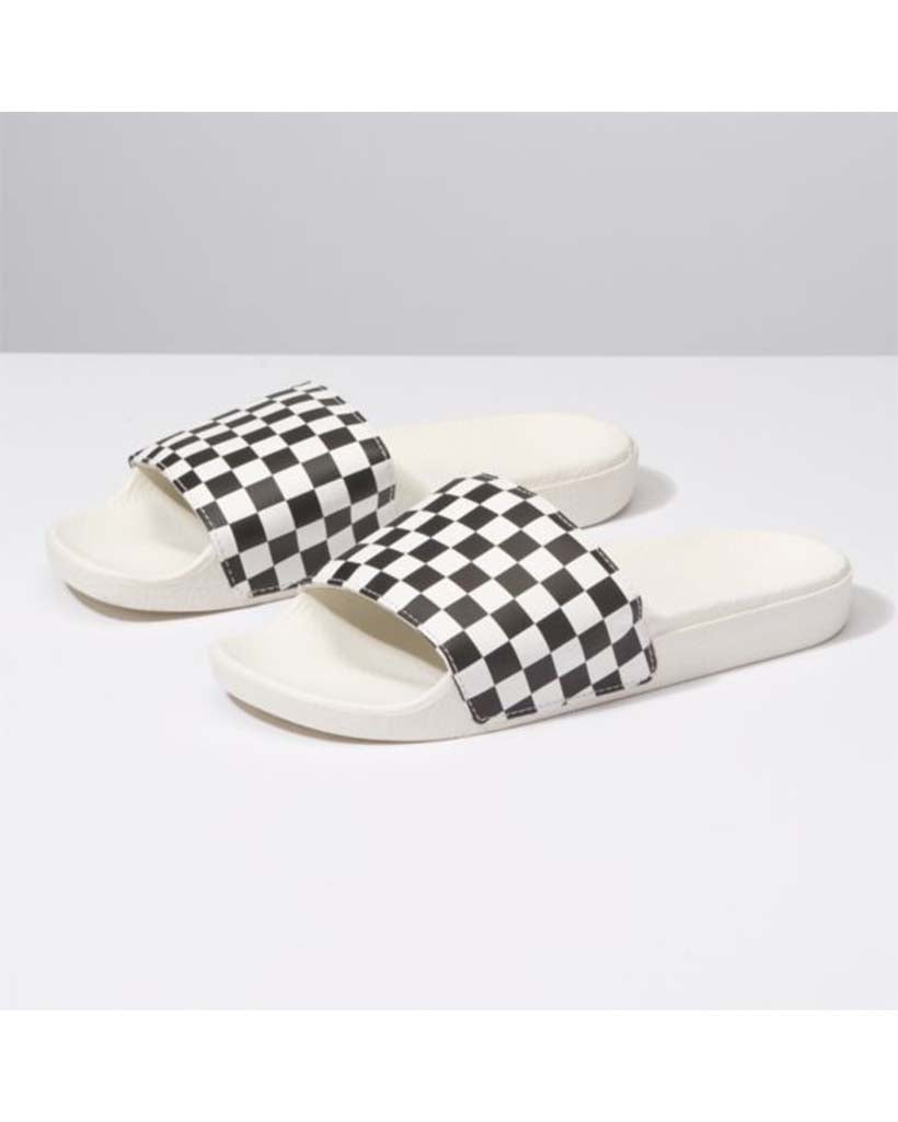 vans checkerboard slides pink