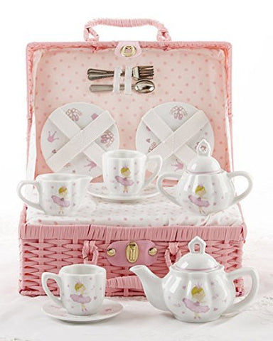 Multi-Heart Delton Products Porcelain Tea Set in Basket Large 
