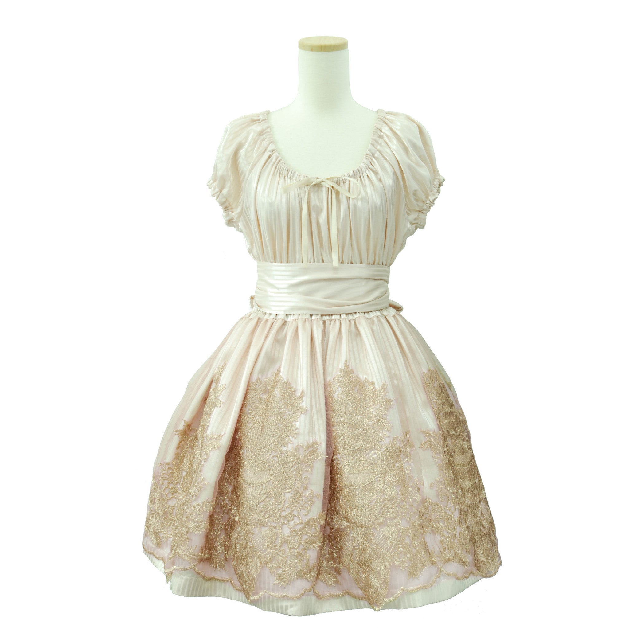 Sheglit “Shadow Stripe Lace Dress(pink beige)”