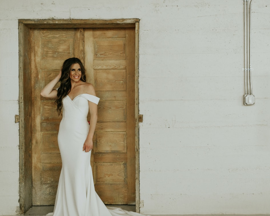 simple off the shoulder wedding dress Denver 