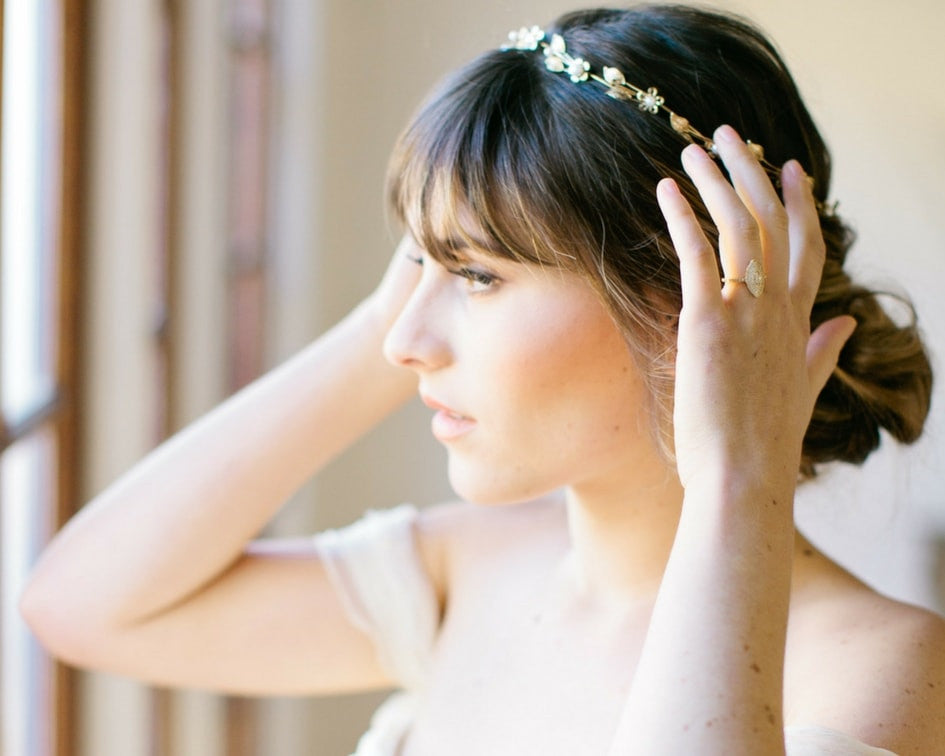 Leanne Marshall wedding dress with bridal headpiece 