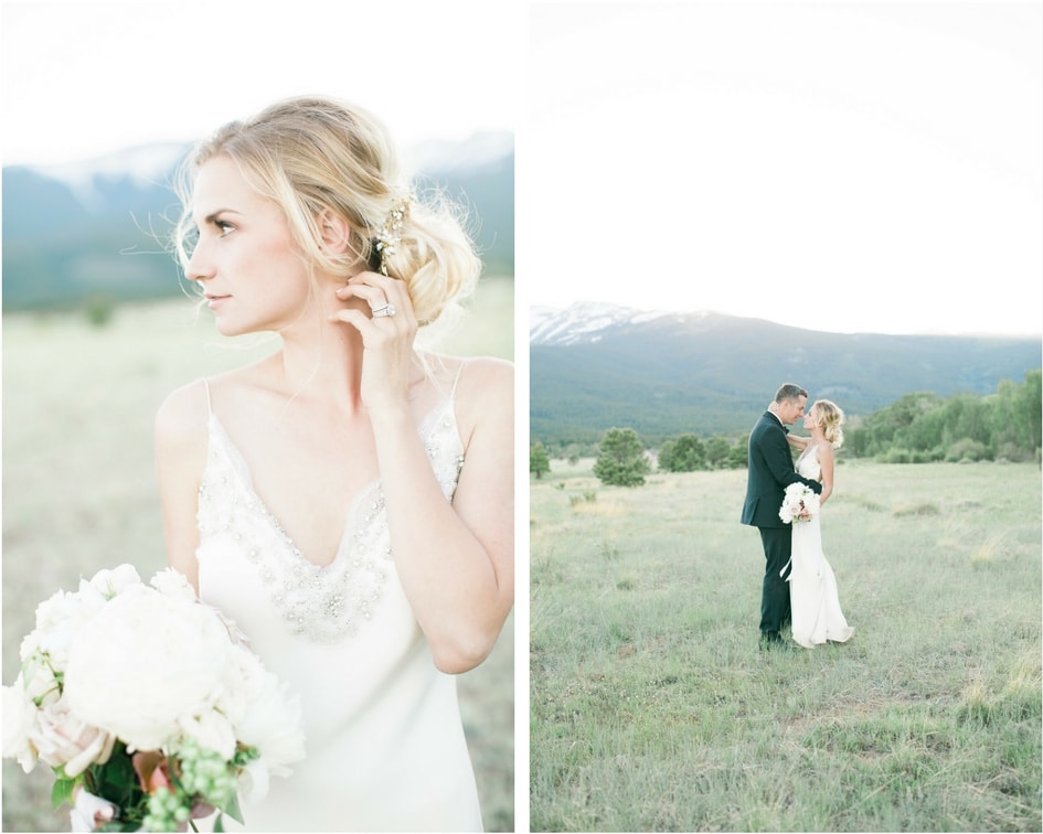 classic bride and groom in mountains 