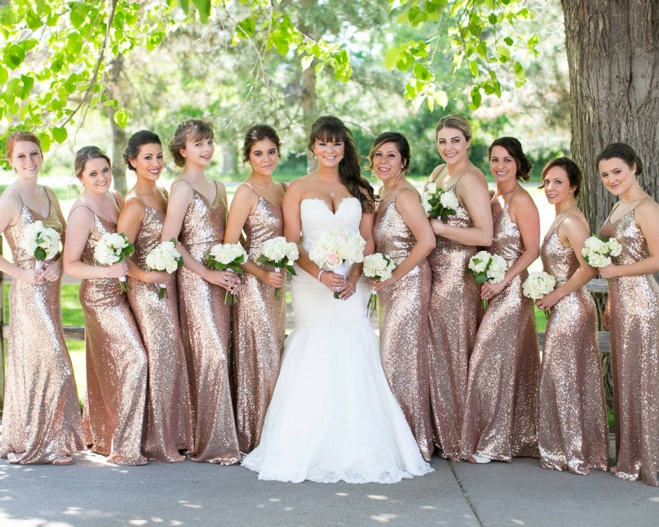 bride with gold bridemaids