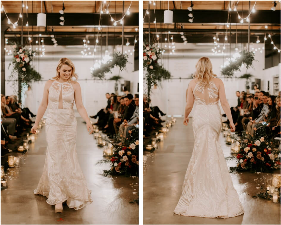 high neck modern lace wedding dress 
