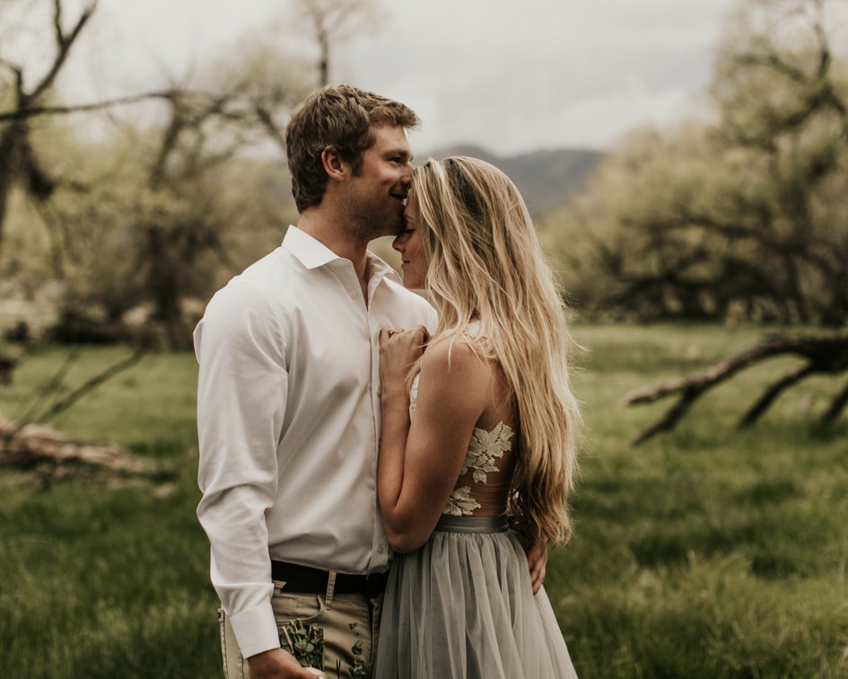 engagement photos with light wedding blue skirt and lace wedding top 