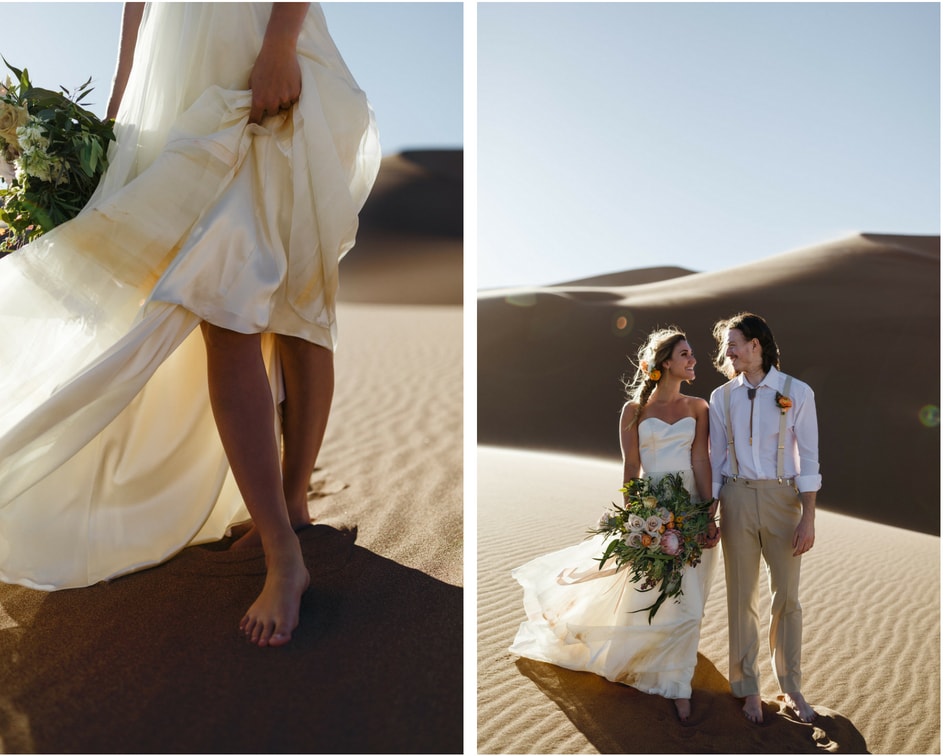 handpainted Chantel Lauren wedding Dress at Colorado sand dunes 