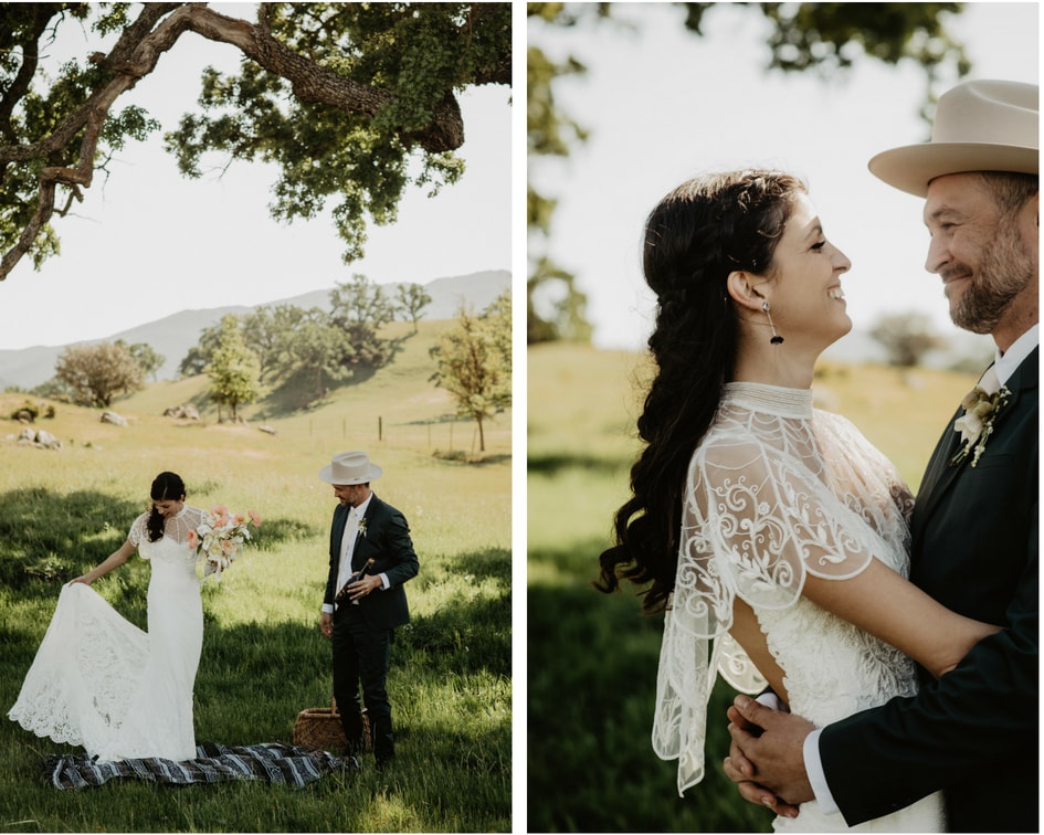 bride and groom picnic on central coast of California 