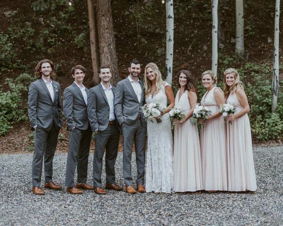 bride and groom with bridal party 