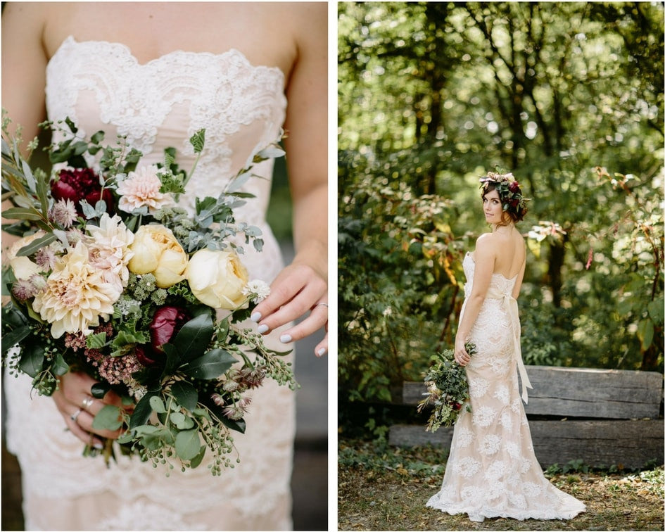 champagne lace wedding dress and custom bridal belt 