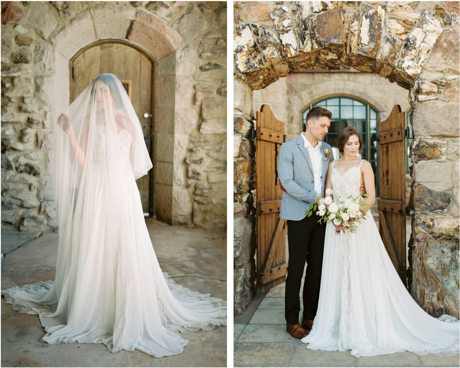 lace wedding gown with long veil 