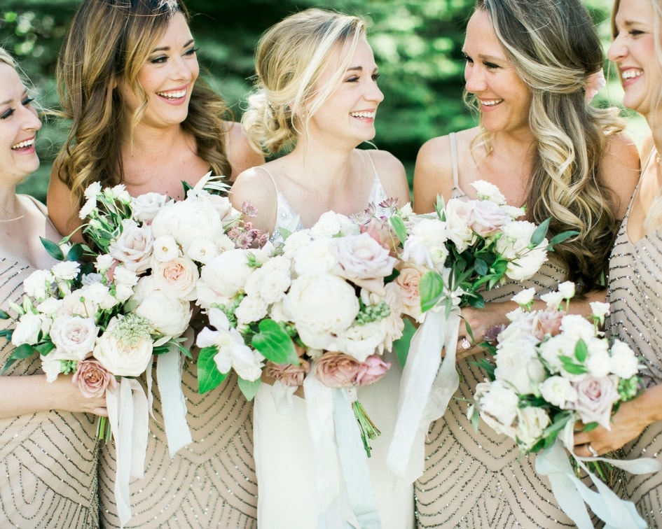 bride with gold sequin bridesmaids 