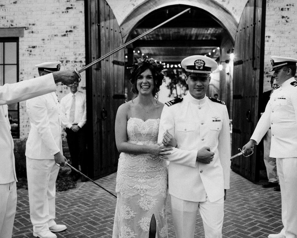 bride and groom military wedding