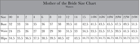 Watters And Watters Size Chart